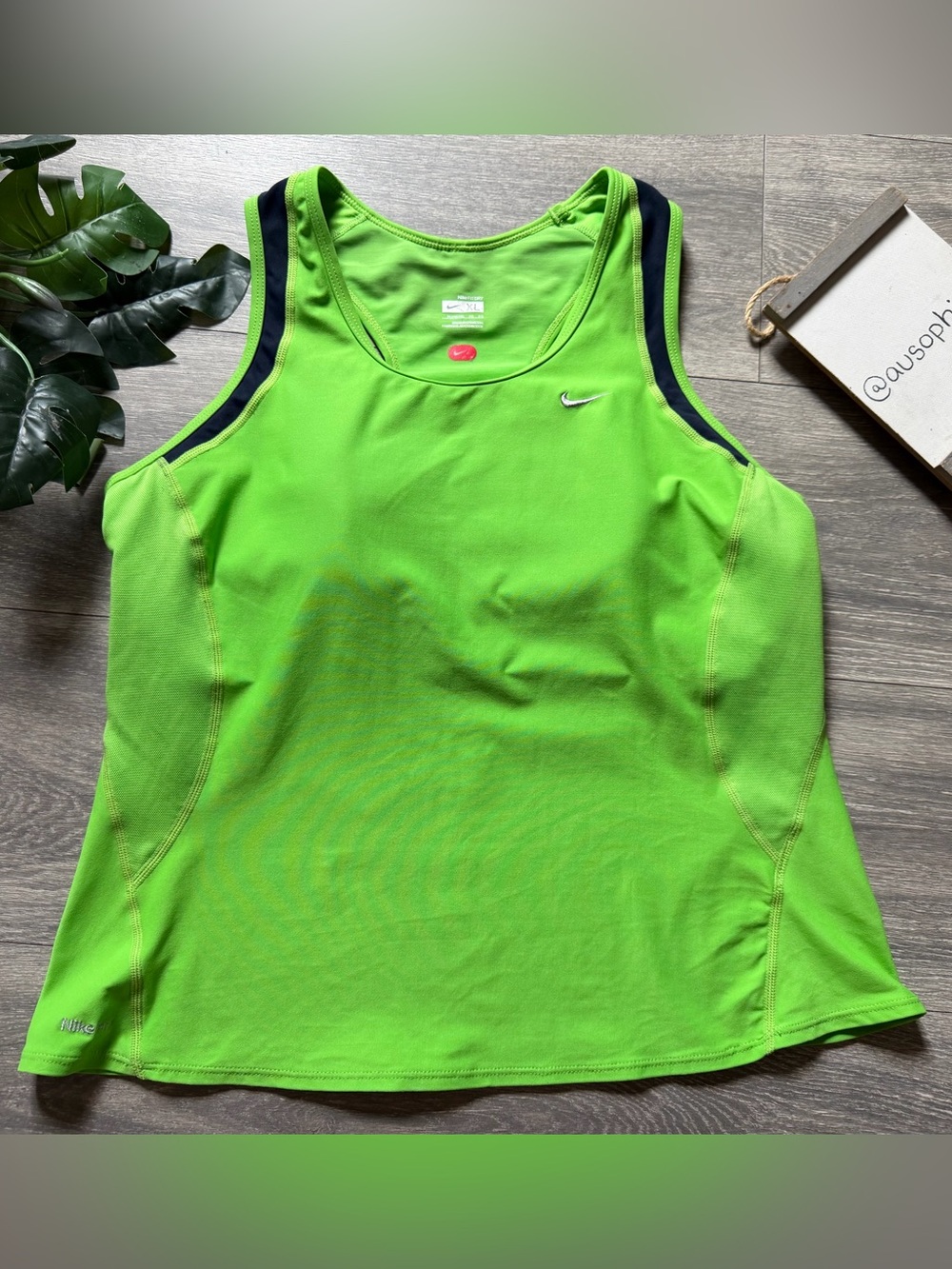 Nike Spring 2009 Neon Green Racerback Athletic Tank with Navy Trim. Size XL